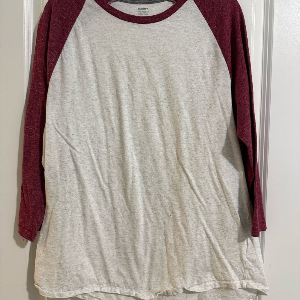 Old Navy Men's 3/4 Length Sleeve Top - Maroon and Light Gray